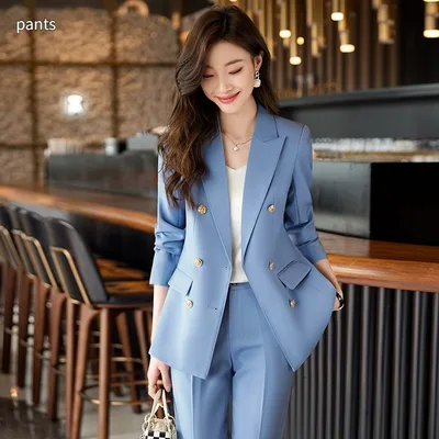 Spring And Autumn Business Two piece Set For Women Blue Pants - Shop at LoveMi