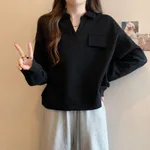Artistic Retro Sweater For Women Autumn - Black