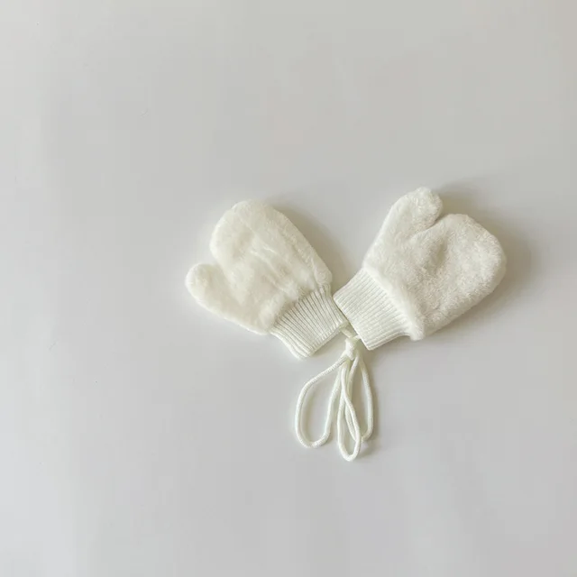 Fleece lined Warm Finger Halter Baby Gloves White - Shop at LoveMi