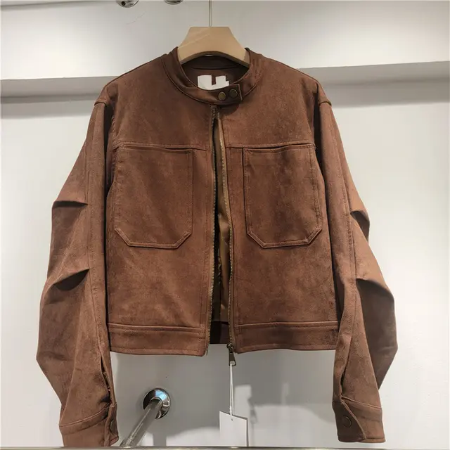 Stand Collar Suede Motorcycle Clothing Short Coat Wide Leg Shorts Autumn And Winter New Top - Shop at LoveMi