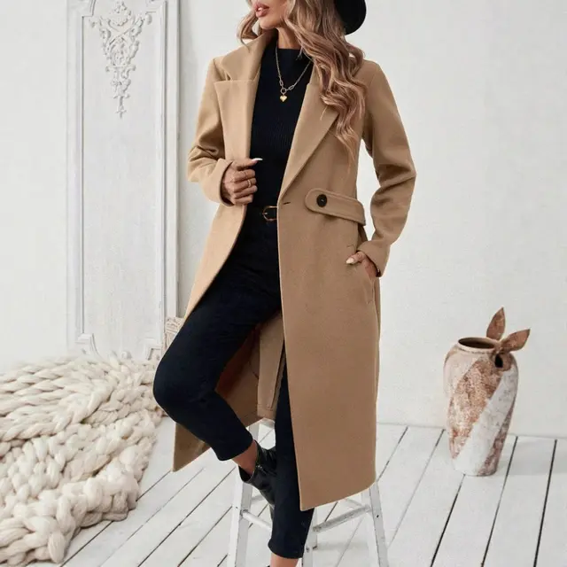Women's Autumn And Winter Style Casual Camel Lace up Coat Camel - Shop at LoveMi