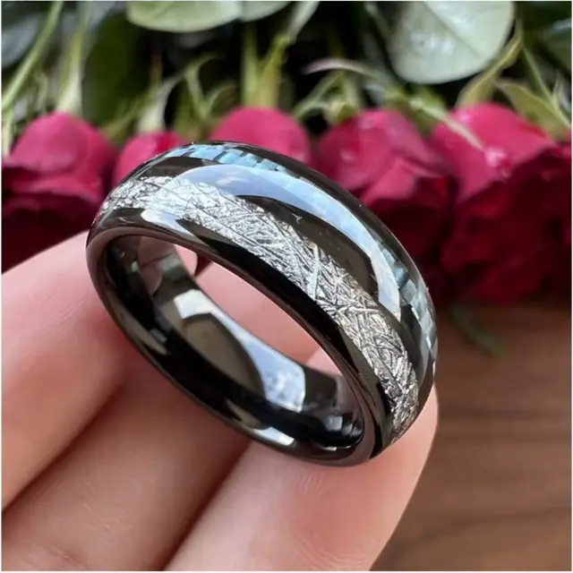 Stainless Steel Ring Set Version Couple Black Backgroud Blue - Shop at LoveMi