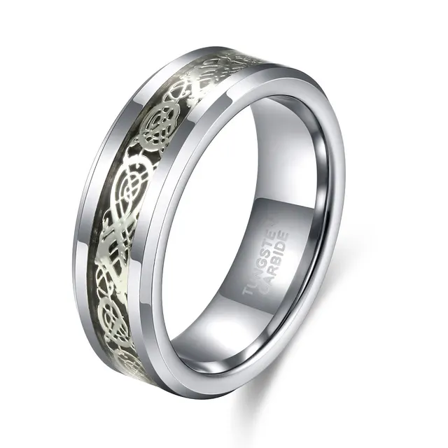 Personalized Men's High Sense Tungsten Ring 6Mm Silver Dragon - Shop at LoveMi