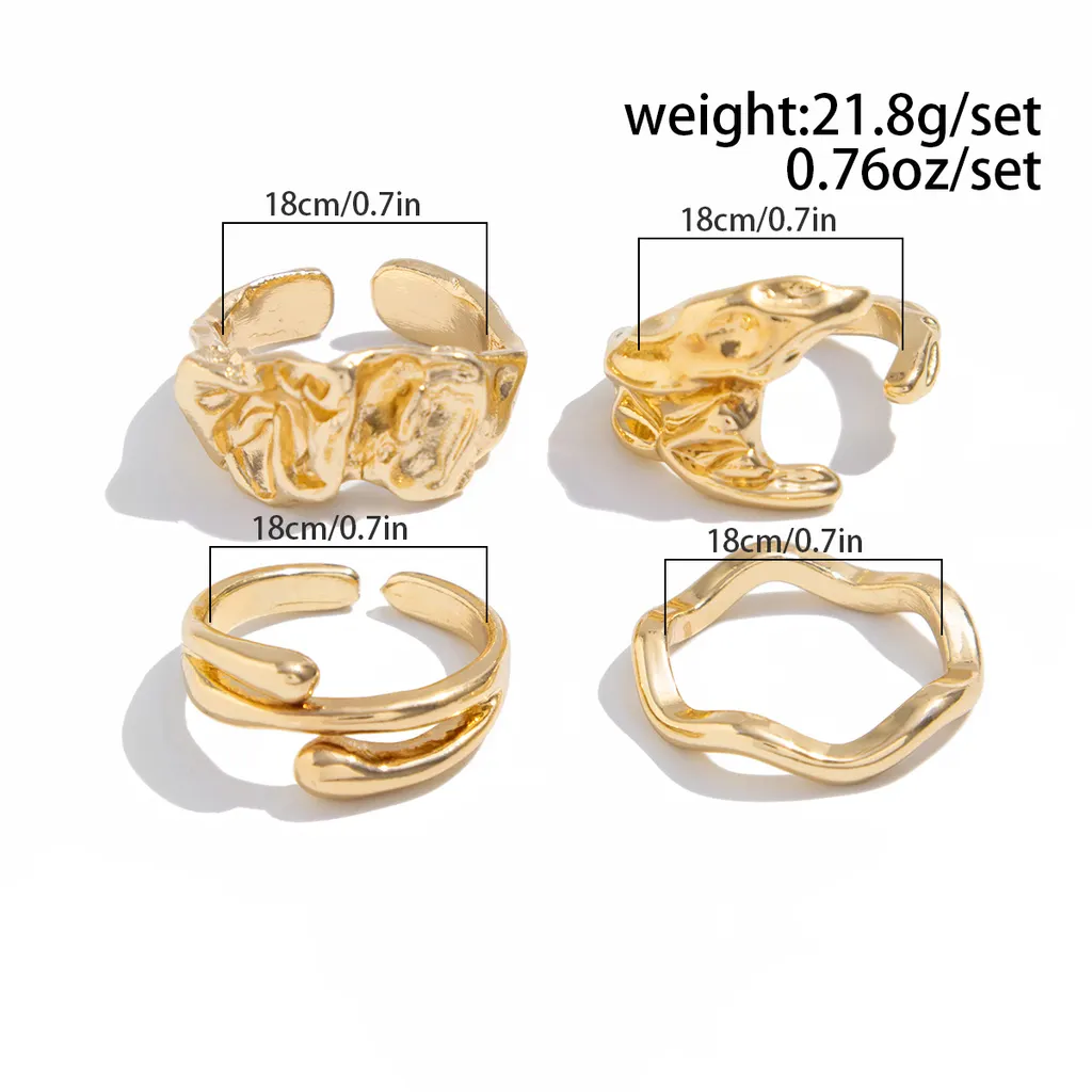 High-grade Hip Hop Niche Personality Ring Set - Light Gold 06013
