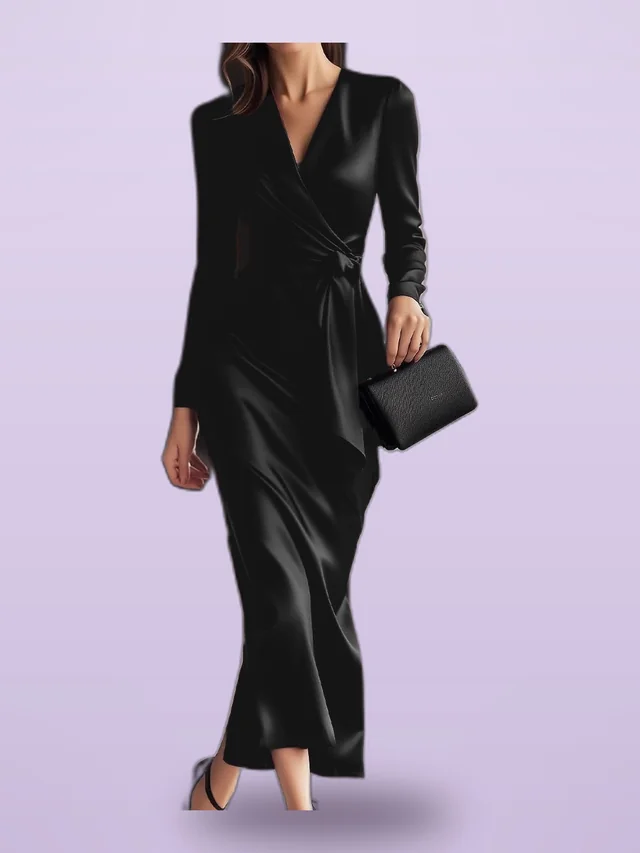 Fashionable Lady Satin Lace up Waist Dress Black - Shop at LoveMi
