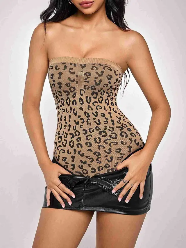 A Fashionable Strapless Dress Jumpsuit For Women Leopard Print Skin Tone - Shop at LoveMi