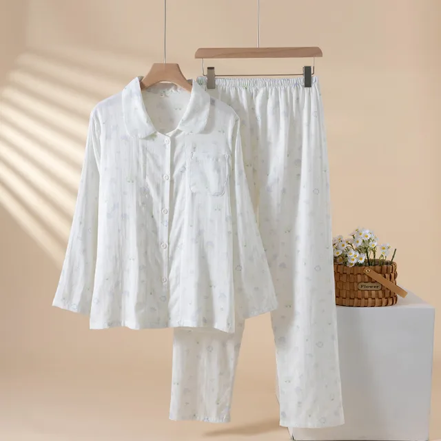 Pure Cotton Breathable Cartoon Lapel Student Summer Loungewear Suit Graffiti In White - Shop at LoveMi
