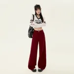 This Year's Popular Hot-selling Product Pants Retro Straight Wide-leg Pants - Red