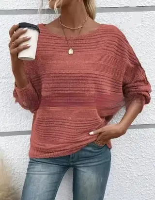 Women's Round Neck Splicing Pullover Top T-shirt - Coral