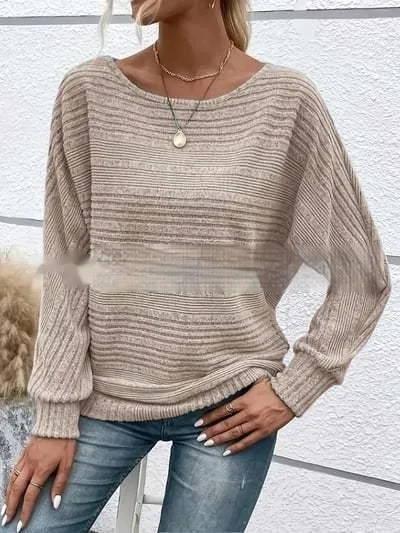 Women's Round Neck Splicing Pullover Top T shirt Khaki - Shop at LoveMi