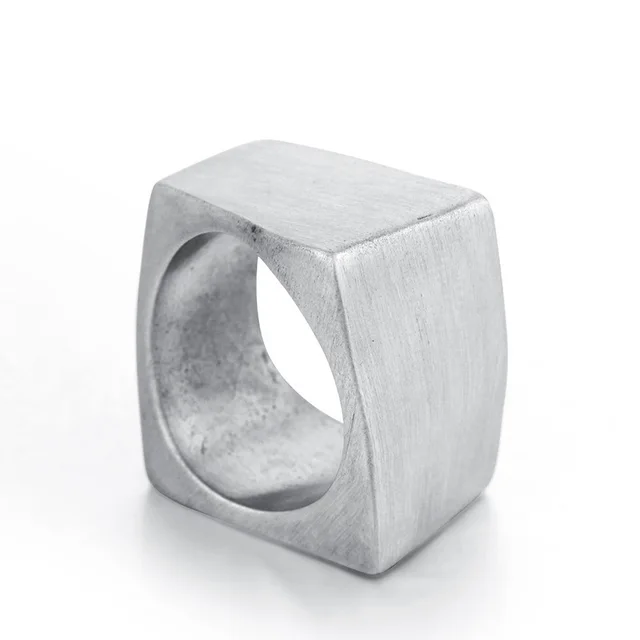 Stainless Steel Fashion Fashionmonger Personalized Punk Square Shaped Titanium Steel Men's Ring Steel Color - Shop at LoveMi