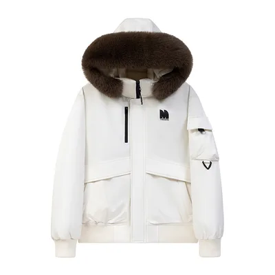 Big Fur Collar Thickened Parka Cotton padded Coat Beige - Shop at LoveMi