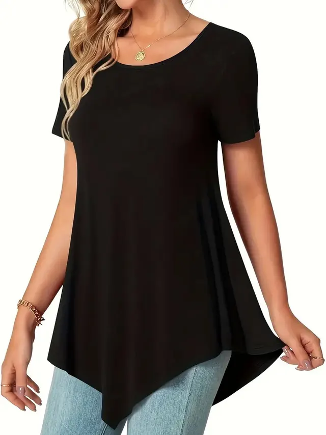 European And American Plus Size Round Neck Top Black - Shop at LoveMi