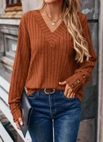 Women's Long-sleeved Blouse Solid Color Buttons T-shirt - Caramel Color - View 1