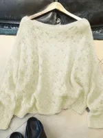 Cutout Blouse Thin Loose High-end All-matching Youthful-looking Pullover Knitted Top - Beige