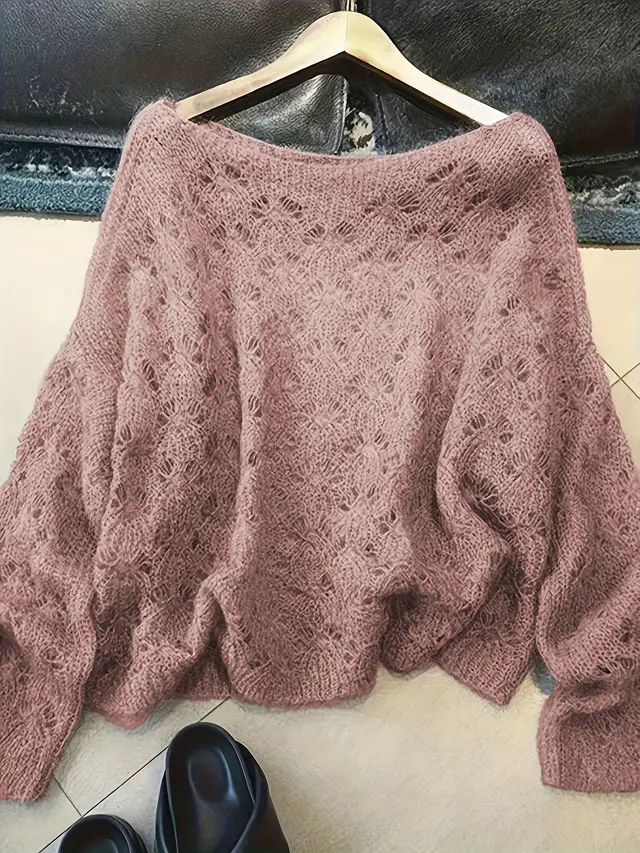 Cutout Blouse Thin Loose High end All matching Youthful looking Pullover Knitted Top Pink Purple - Shop at LoveMi