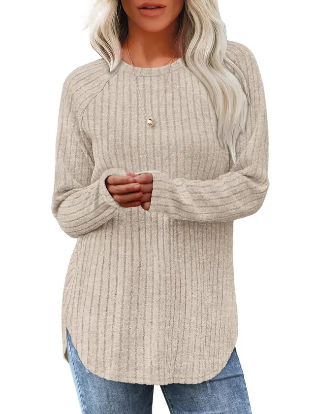 Autumn New Loose Crew Neck Top Women Apricot - Shop at LoveMi