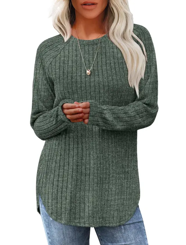 Autumn New Loose Crew Neck Top Women Green - Shop at LoveMi