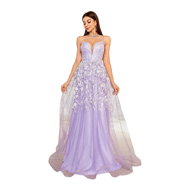 Evening Dress Suspender Dance Dress Long Banquet Violet Purple - Shop at LoveMi
