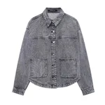 Women's Loose Casual Pocket Long Sleeve Denim Jacket - Color 3 - View 1