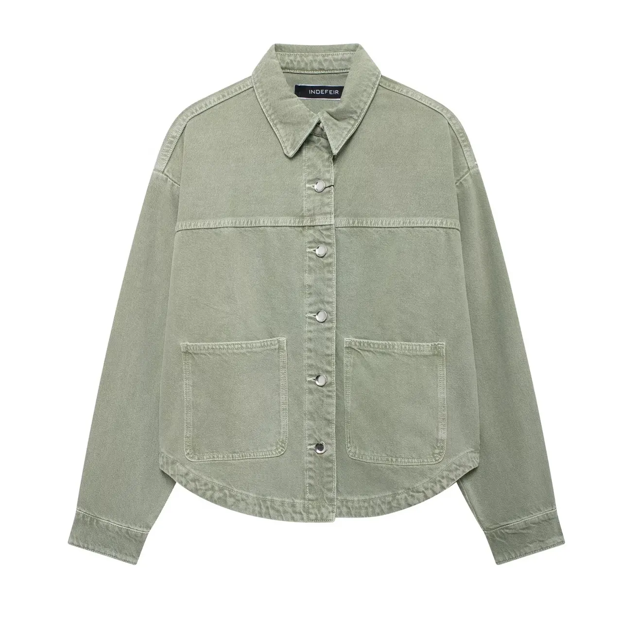 Women's Loose Casual Pocket Long Sleeve Denim Jacket - Colour 4