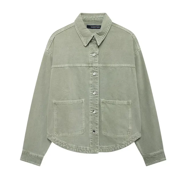Women's Loose Casual Pocket Long Sleeve Denim Jacket Color 4 - Shop at LoveMi