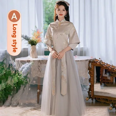 Polyester Women's Bridesmaid Dress Gray Model A - Shop at LoveMi