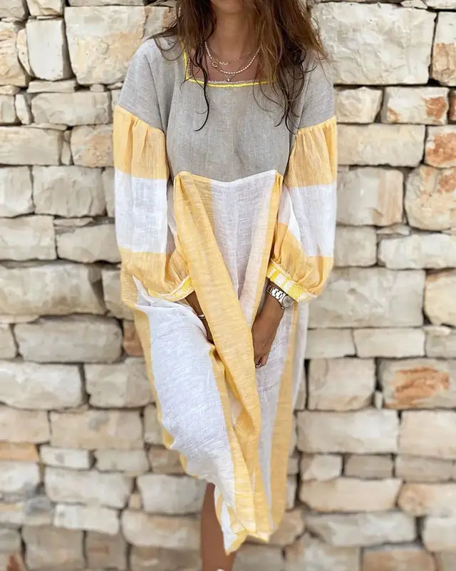 Round Neck Loose Long Sleeves Dress Comfortable 3D Digital Printing Style 4 - Shop at LoveMi
