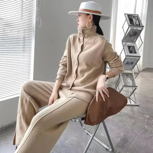 Fashion Casual Knitting Suit Women's Autumn And Winter New Khaki - Shop at LoveMi