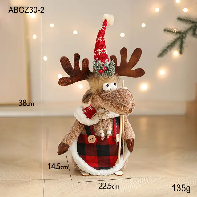 Cartoon Plush Elk Decoration Retractable Christmas Doll 02 Coffee Color Small Size - Shop at LoveMi