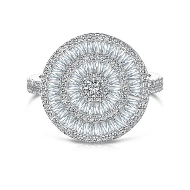 Sterling Silver Personalized Round Shield Design Simple Fashion Advanced Ring Platinum White Diamond - Shop at LoveMi