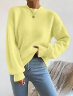 Pure Color Half Collar Leisure Pullover Sweater Women's Long-sleeved Sweater - Yellow