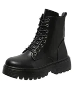 British Style Boots With Chunky Heels Women's Platform Lace-up - Black