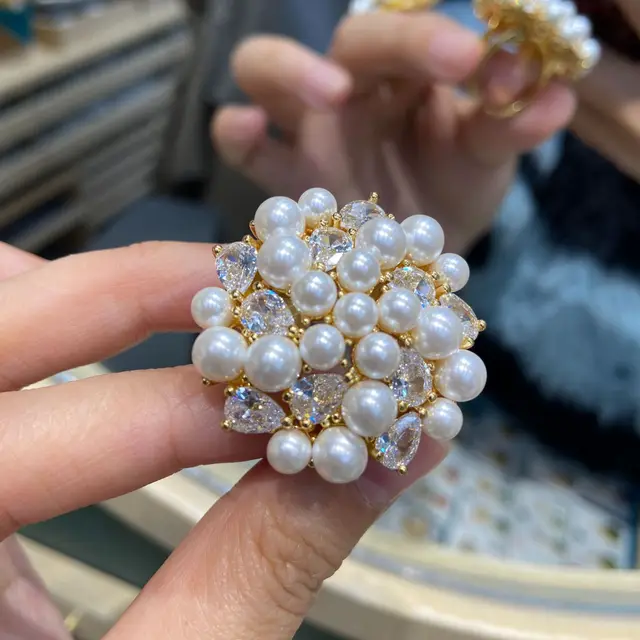 Colorful Zircon Pearl Ring New Affordable Luxury Fashion Open Ring White Zircon Pearl Ring - Shop at LoveMi