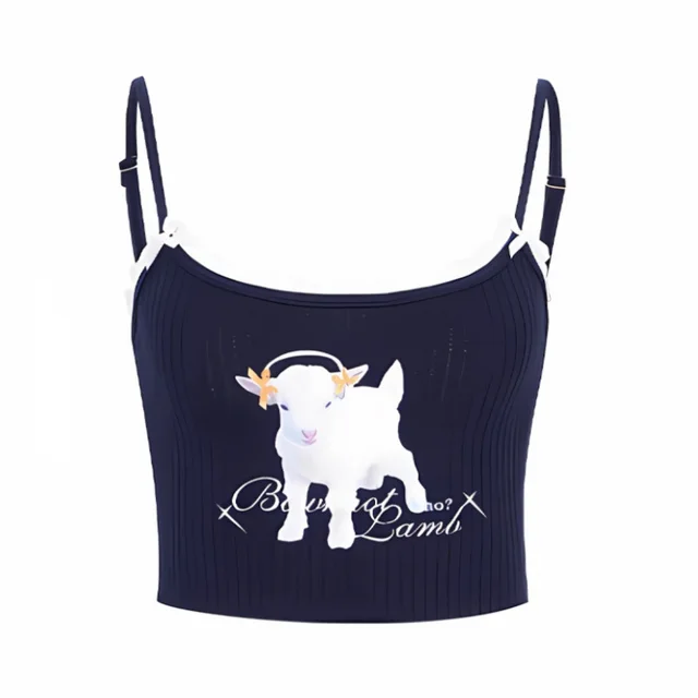 Summer Dopamine Cartoon Letters Printed Camisole Blue - Shop at LoveMi