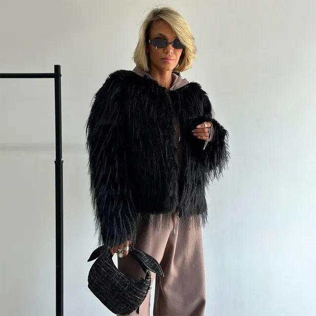 High end Loose Fashion Imitation Fur Women's Warm Short Coat Black - Shop at LoveMi