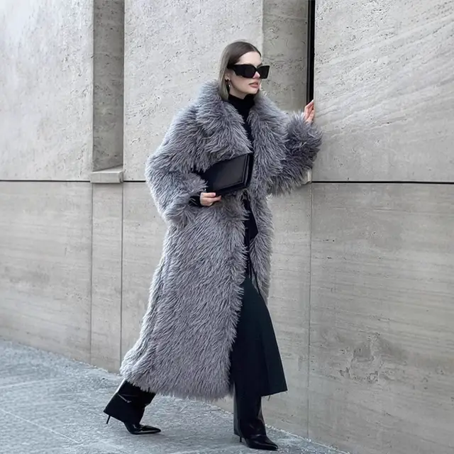New Overknee Thickened Temperament Long Fur Coat Gray - Shop at LoveMi