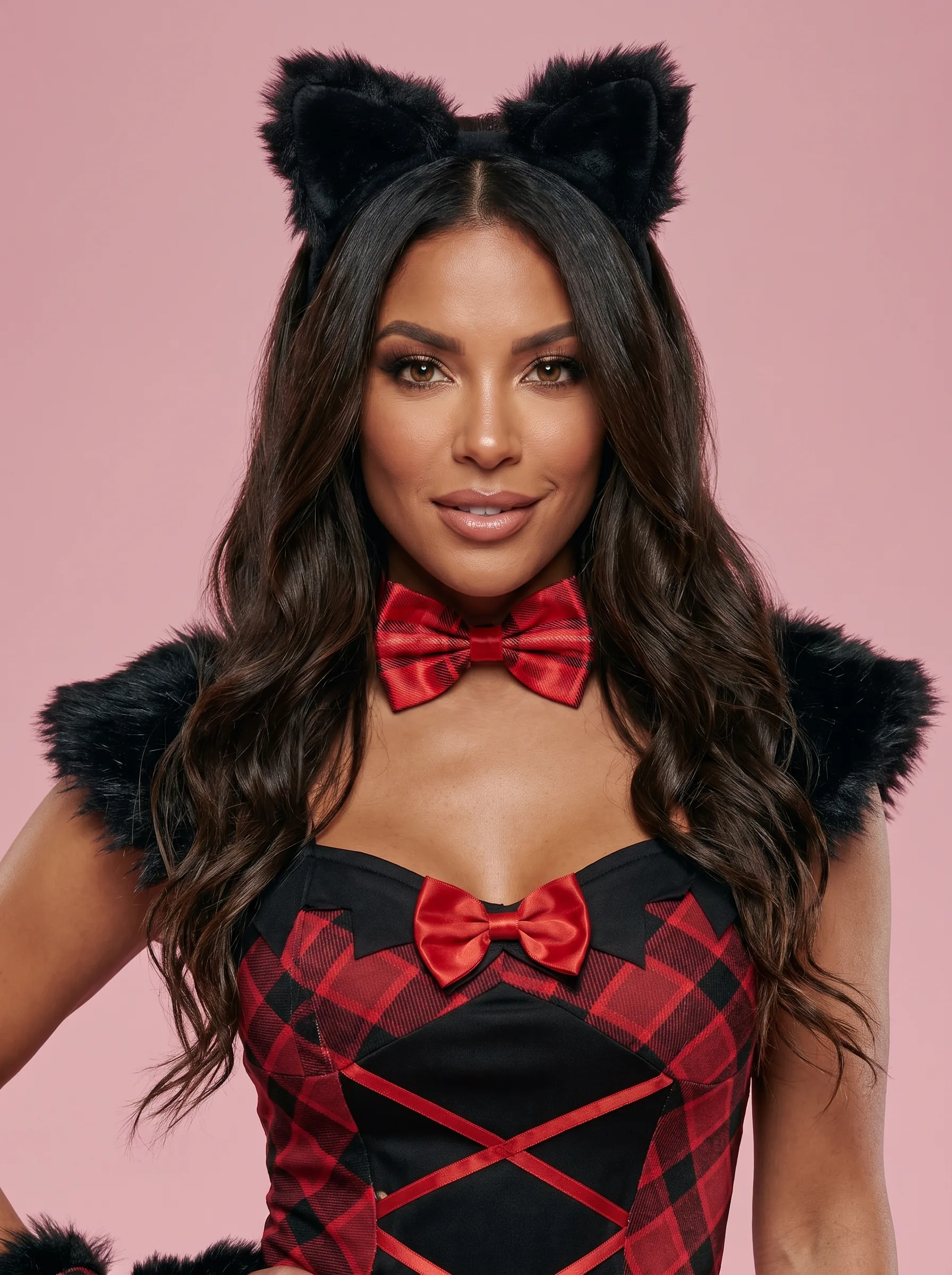 Red Plaid Cat Halloween Costume for Women - View 2