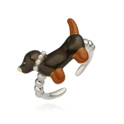 European And American Colorful Oil Necklace Sausage Dog Ring White Gold Color Pearl - Shop at LoveMi