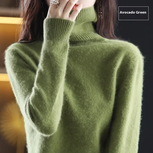 High Neck Inner Wear Loose Cashmere Knitted Bottoming Shirt Avocado Green - Shop at LoveMi