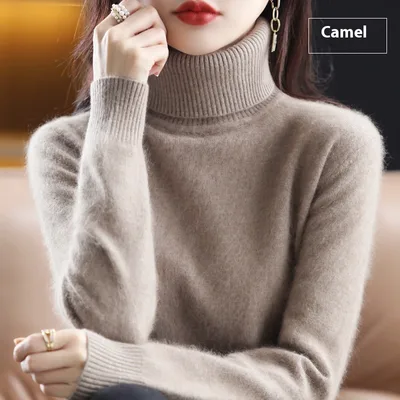 High Neck Inner Wear Loose Cashmere Knitted Bottoming Shirt Camel - Shop at LoveMi
