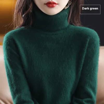 High Neck Inner Wear Loose Cashmere Knitted Bottoming Shirt Dark Green - Shop at LoveMi
