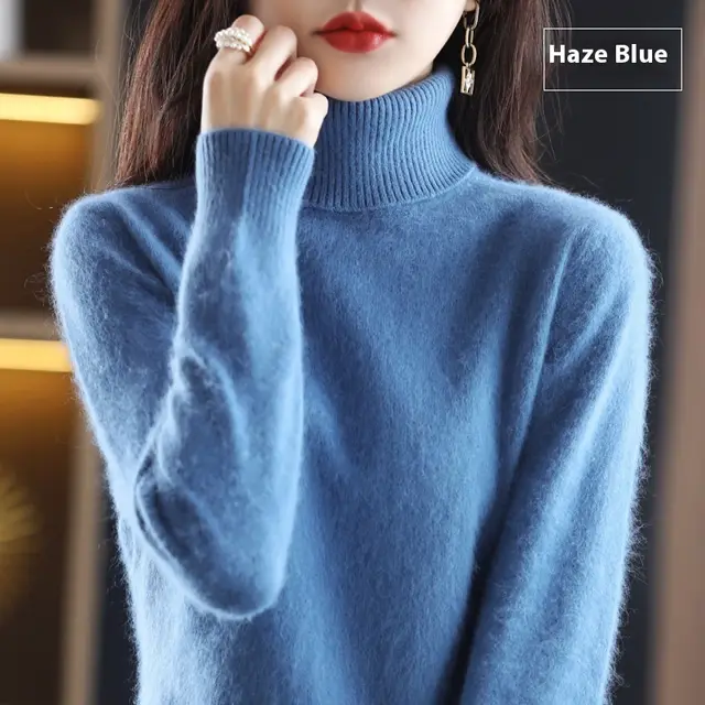 High Neck Inner Wear Loose Cashmere Knitted Bottoming Shirt Haze Blue - Shop at LoveMi