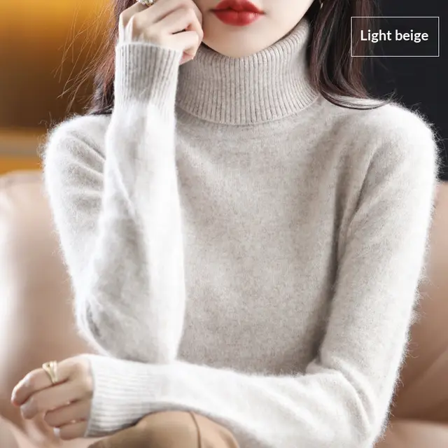 High Neck Inner Wear Loose Cashmere Knitted Bottoming Shirt Light Camel - Shop at LoveMi