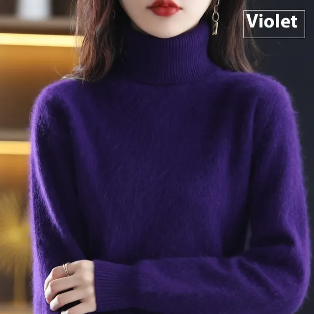 High Neck Inner Wear Loose Cashmere Knitted Bottoming Shirt Violet - Shop at LoveMi