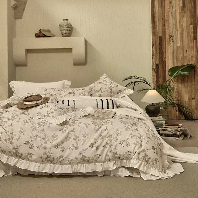 Cotton And Linen Yarn dyed Printing Single Double Bed Sheets Washed Four piece Set Raw Jute Color - Shop at LoveMi