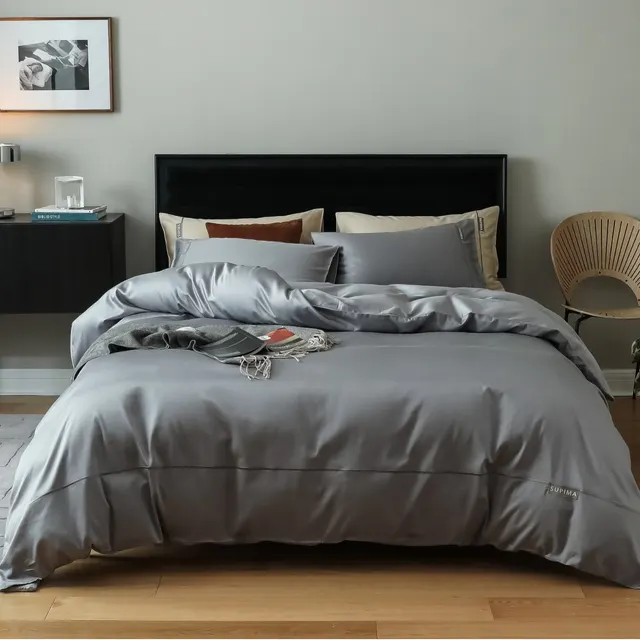 Embroidered Four piece Set Simple Fashion Comfortable Bed Sheet Gray - Shop at LoveMi