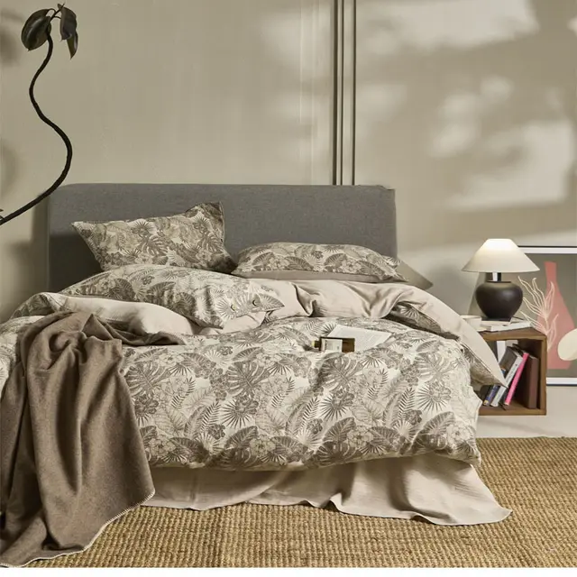 Single Double Bed Sheets Washed Four piece Set Simple Linen Bedding Jinlan Coffee - Shop at LoveMi