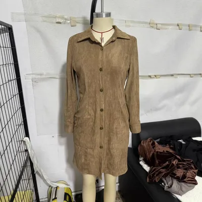 Cashmere Slim Fit Lapel Shirt Dress For Women Khaki - Shop at LoveMi