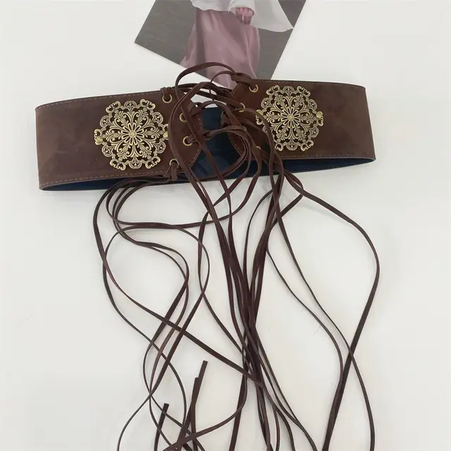 Women's Leather Wide Waist Seal Pin Buckle Elastic Body Shaping Decorative Belt Coffee - Shop at LoveMi